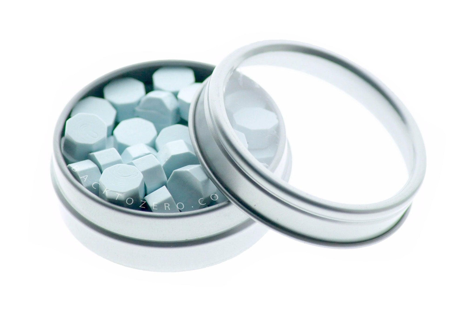 Powder Blue Octagon Sealing Wax Beads - Backtozero B20 - baby blue, blue, octagon bead, pale blue, pastel, sealing wax, soft blue, tin, Wax Beads