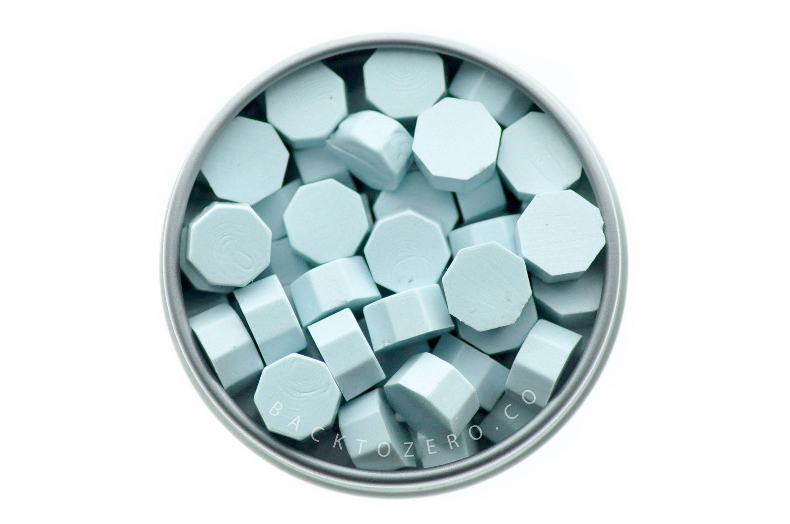 Powder Blue Octagon Sealing Wax Beads - Backtozero B20 - baby blue, blue, octagon bead, pale blue, pastel, sealing wax, soft blue, tin, Wax Beads