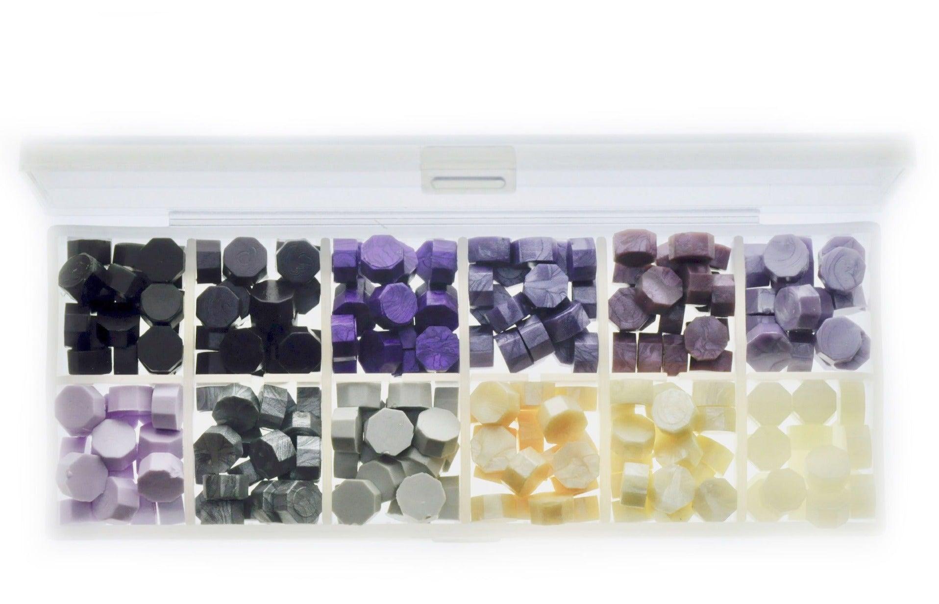 Octagon Sealing Wax Beads Palette | Shades of Purple - Backtozero B20 - lavender, octagon bead, palette, purple, sealing wax, Wax Beads
