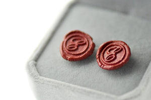 OOAK Script Initial Wax Seal Earrings - Backtozero B20 - 1 initial, 1initial, Handmade, Initial, Letter, One Initial, OOAK, Personalized, Red