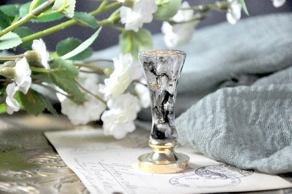 OOAK Resin Wax Seal Handle | Black & White with Gold Foil - Backtozero B20 - black, clear, gold foil, handle, one of a kind, OOAK, resin, transparent, White