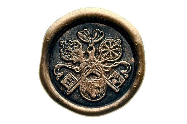 Retro Key & Lock Wax Seal Stamp - Backtozero B20 - black, bow, copper dust, copper powder, key, lock, retro, ribbon, Signature, signaturehandle