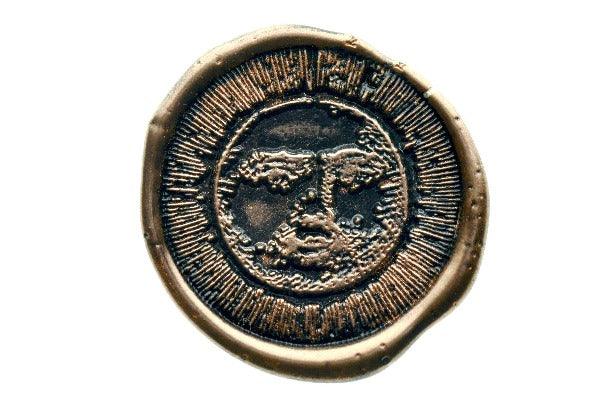 Retro Moon Face Wax Seal Stamp - Backtozero B20 - black, copper dust, copper powder, face, moon, retro, Signature, signaturehandle