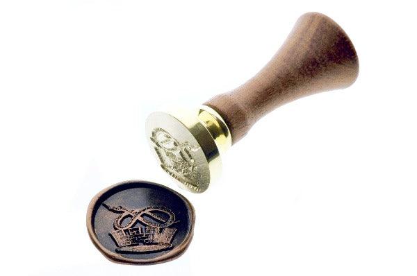 Retro Snake on Crown Wax Seal Stamp - Backtozero B20 - Animal, black, copper dust, copper powder, crown, retro, Signature, signaturehandle, snake