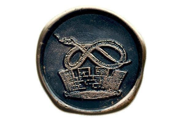 Retro Snake on Crown Wax Seal Stamp - Backtozero B20 - Animal, black, copper dust, copper powder, crown, retro, Signature, signaturehandle, snake
