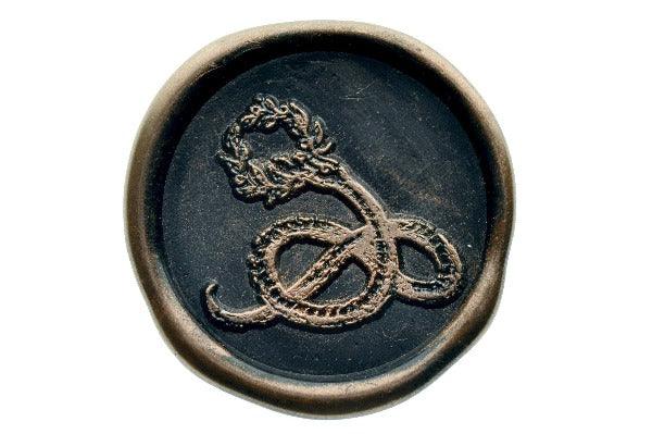 Retro Snake with Wreath Wax Seal Stamp - Backtozero B20 - black, copper dust, copper powder, retro, Signature, signaturehandle, snake, wreath