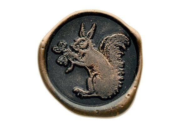 Retro Squirrel with Flowers Wax Seal Stamp - Backtozero B20 - Animal, black, copper dust, copper powder, flowers, retro, Signature, signaturehandle, squirrel