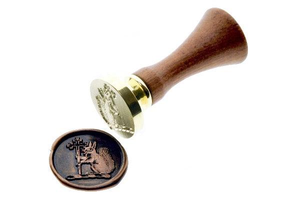 Retro Squirrel with Cross Wax Seal Stamp - Backtozero B20 - animal, black, copper dust, copper powder, cross, retro, Signature, signaturehandle, squirrel