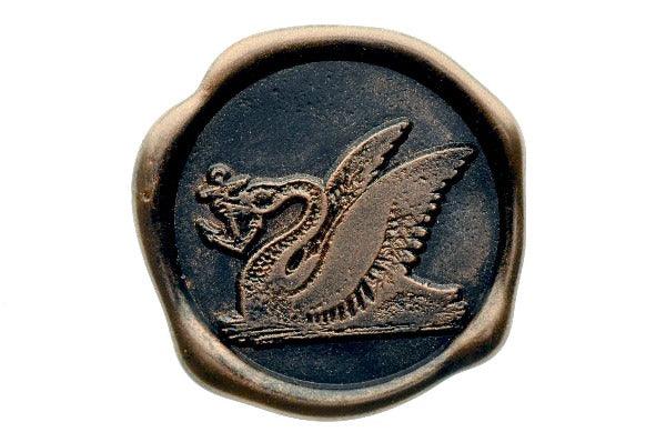 Retro Swan with Anchor Wax Seal Stamp - Backtozero B20 - anchor, animal, black, copper dust, copper powder, nautical, retro, Signature, signaturehandle, swan