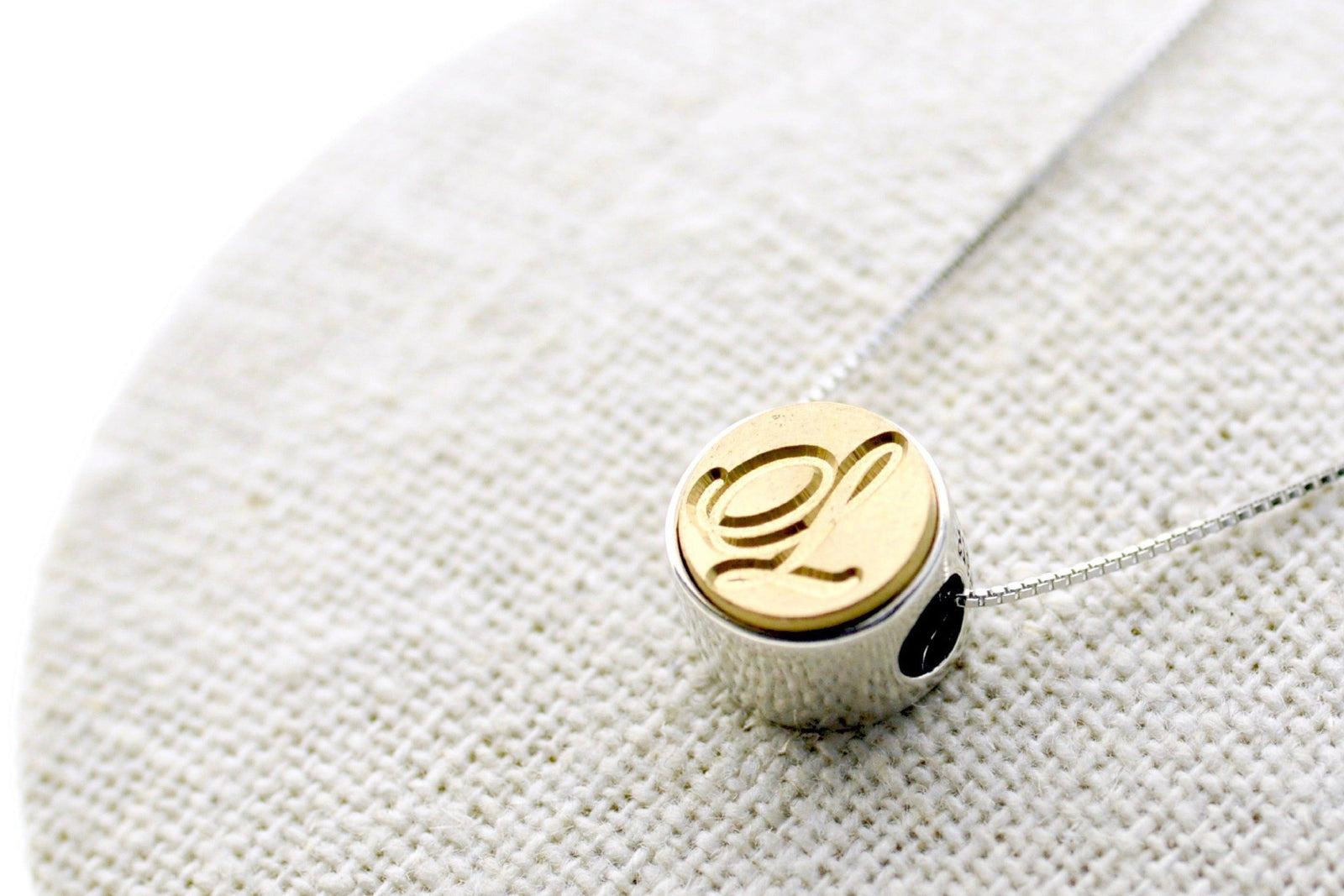 Script Initial 2-Side Floating Signet Necklace - Backtozero B20 - 1 initial, 10mm, 10mm necklace, 1initial, 2sidenecklace, bead, brass, charm, floating, minimal, minimalnecklace, necklace, One Initial, Personalized, signet, signet necklace, silver