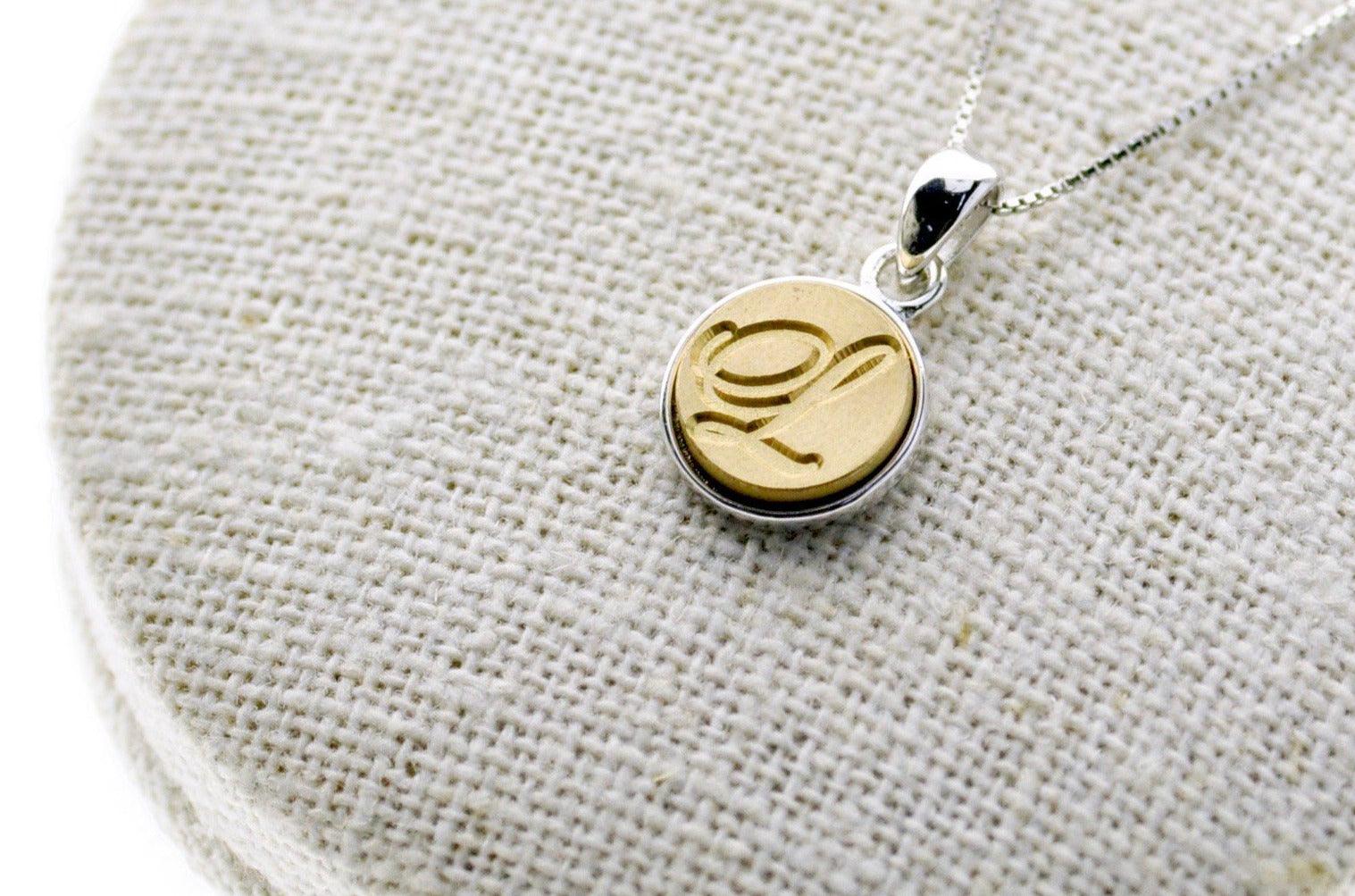Script Initial Minimal Signet Necklace - Backtozero B20 - 1 initial, 1initial, brass, Initial, minimal, minimalnecklace, necklace, One Initial, Personalized, signet, signet necklace, silver