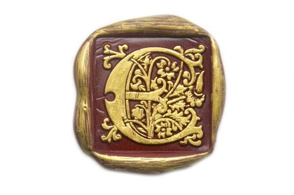 Decorative Floral Initial Wax Seal Stamp - Backtozero B20 - 1 initial, 1initial, Copper, Decorative, floral, genericlonghandle, Metallic, Monogram, One Initial, Personalized, square, Victorian
