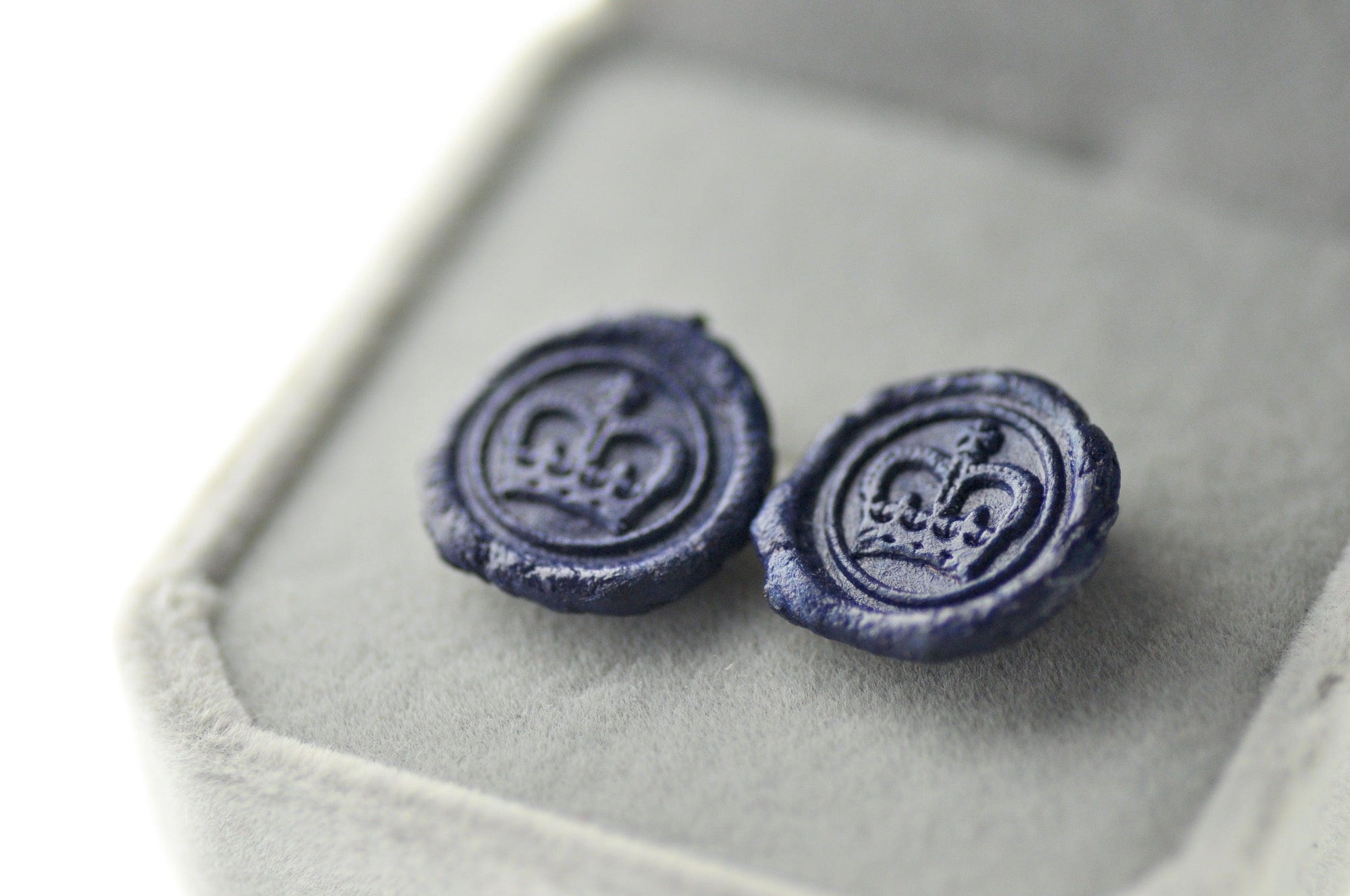 OOAK Royal Crown Wax Seal Earrings - Backtozero B20 - Blue, Crown, earrings, Handmade, Heraldic, OOAK, Royal, Royal Blue