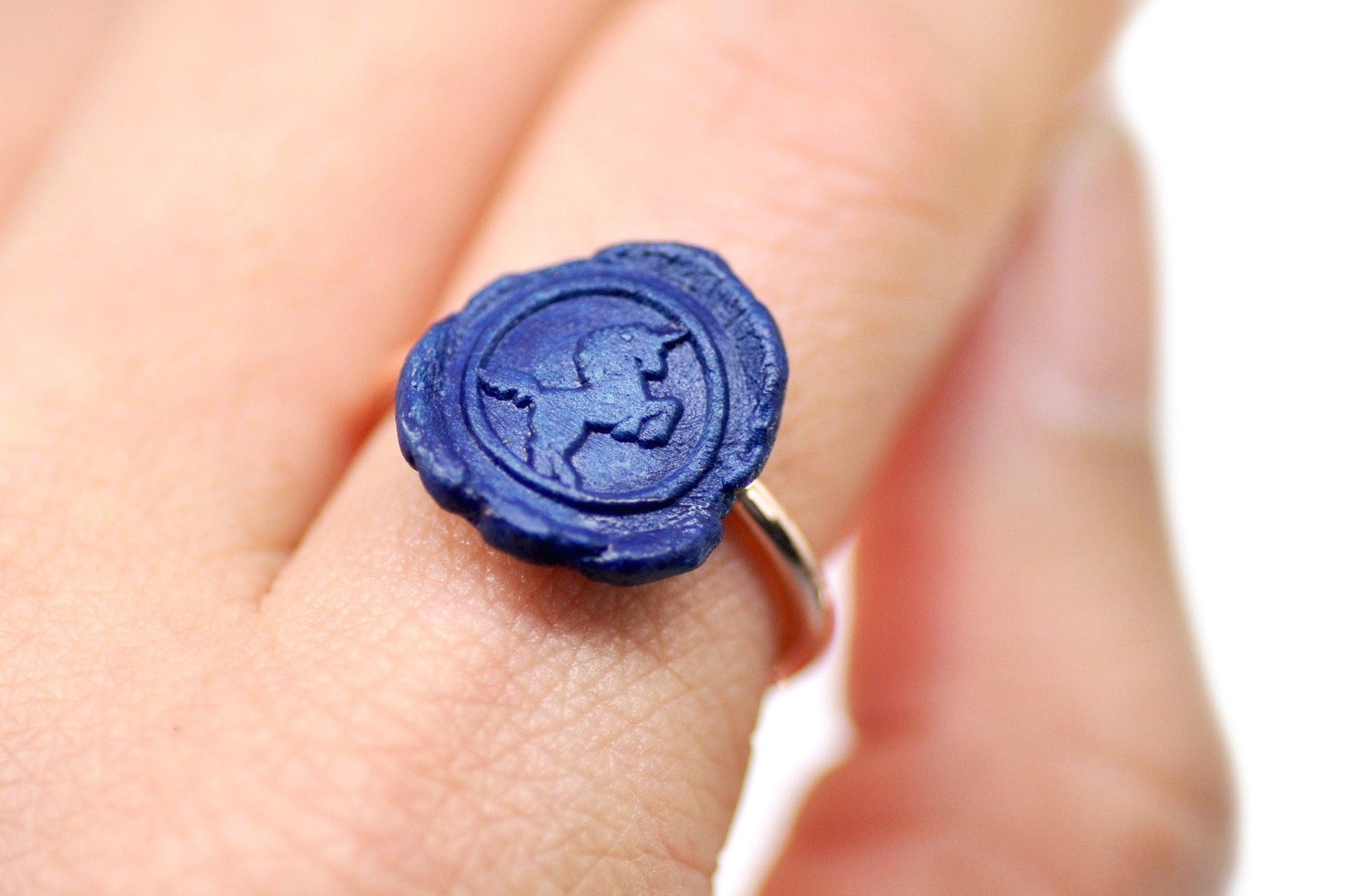 OOAK Unicorn Wax Seal Ring - Backtozero B20 - Blue, Handmade, Mythical Creatures, OOAK, ring, Royal Blue, size 7