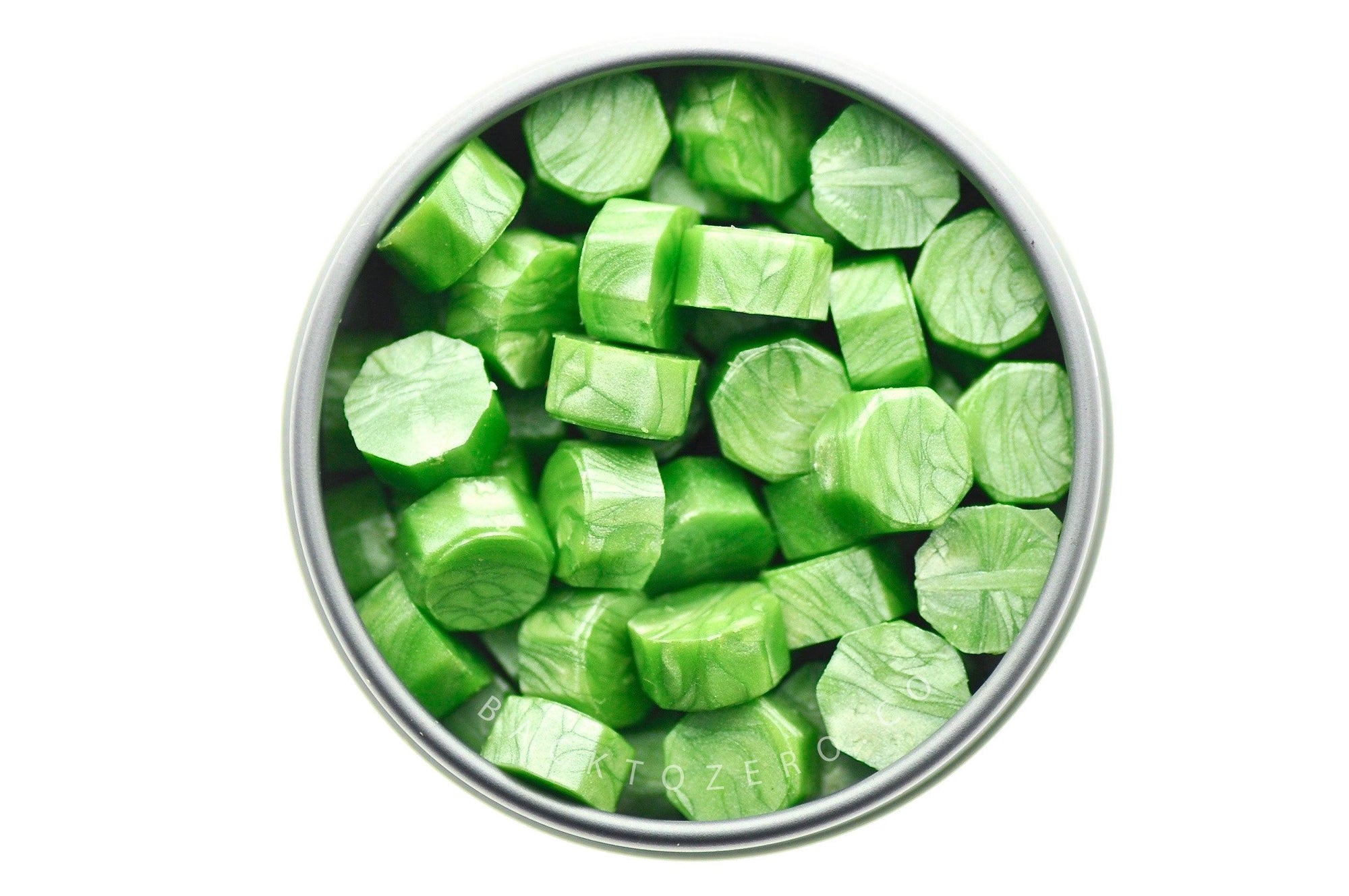 Sage Octagon Sealing Wax Beads - Backtozero B20 - green, metallic, octagon bead, pastel, pastel green, sealing wax, tin, Wax Beads