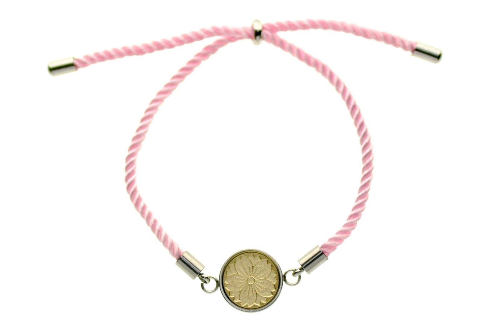 Sakura Signet Bracelet - Backtozero B20 - 10mm, 12mm, adjustable, bracelet, brass, cherry blossom, cord, cord bracelet, floral, Flower, flowers, minimal, sakura, signet, signet bracelet, stainless steel, twist cord