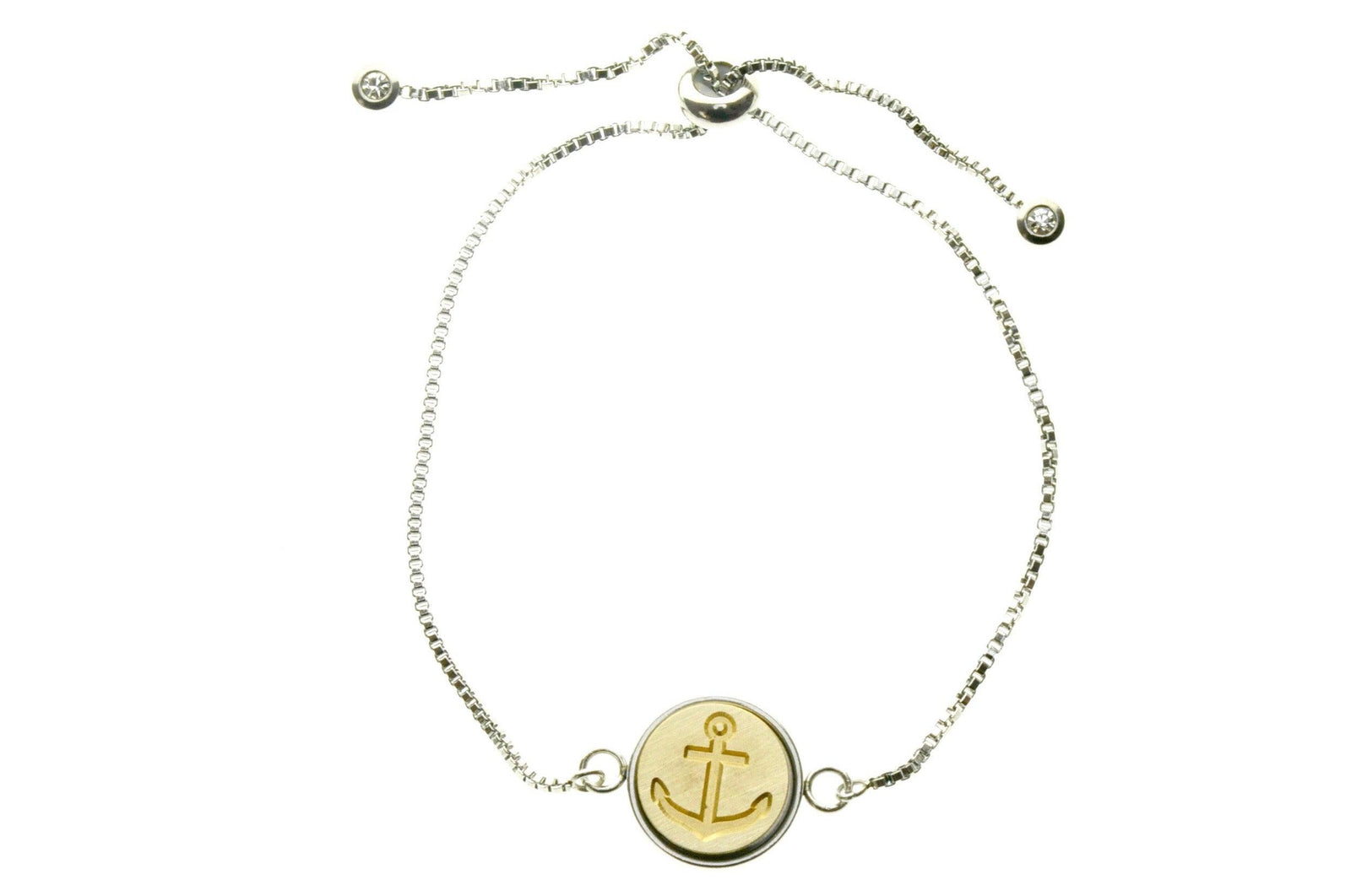 Anchor Signet Bracelet - Backtozero B20 - 10mm, 12mm, adjustable, anchor, bracelet, brass, minimal, Nautical, signet, signet bracelet, stainless steel
