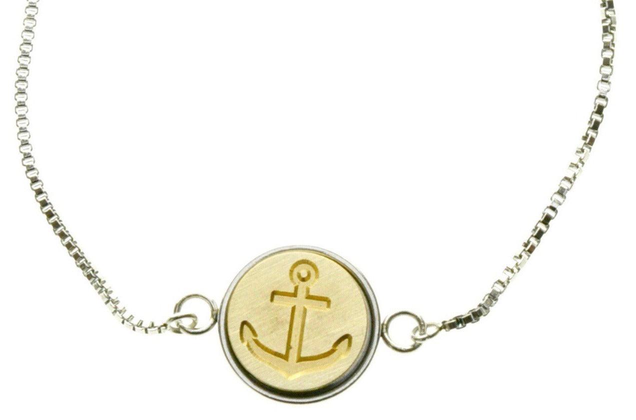 Anchor Signet Bracelet - Backtozero B20 - 10mm, 12mm, adjustable, anchor, bracelet, brass, minimal, Nautical, signet, signet bracelet, stainless steel