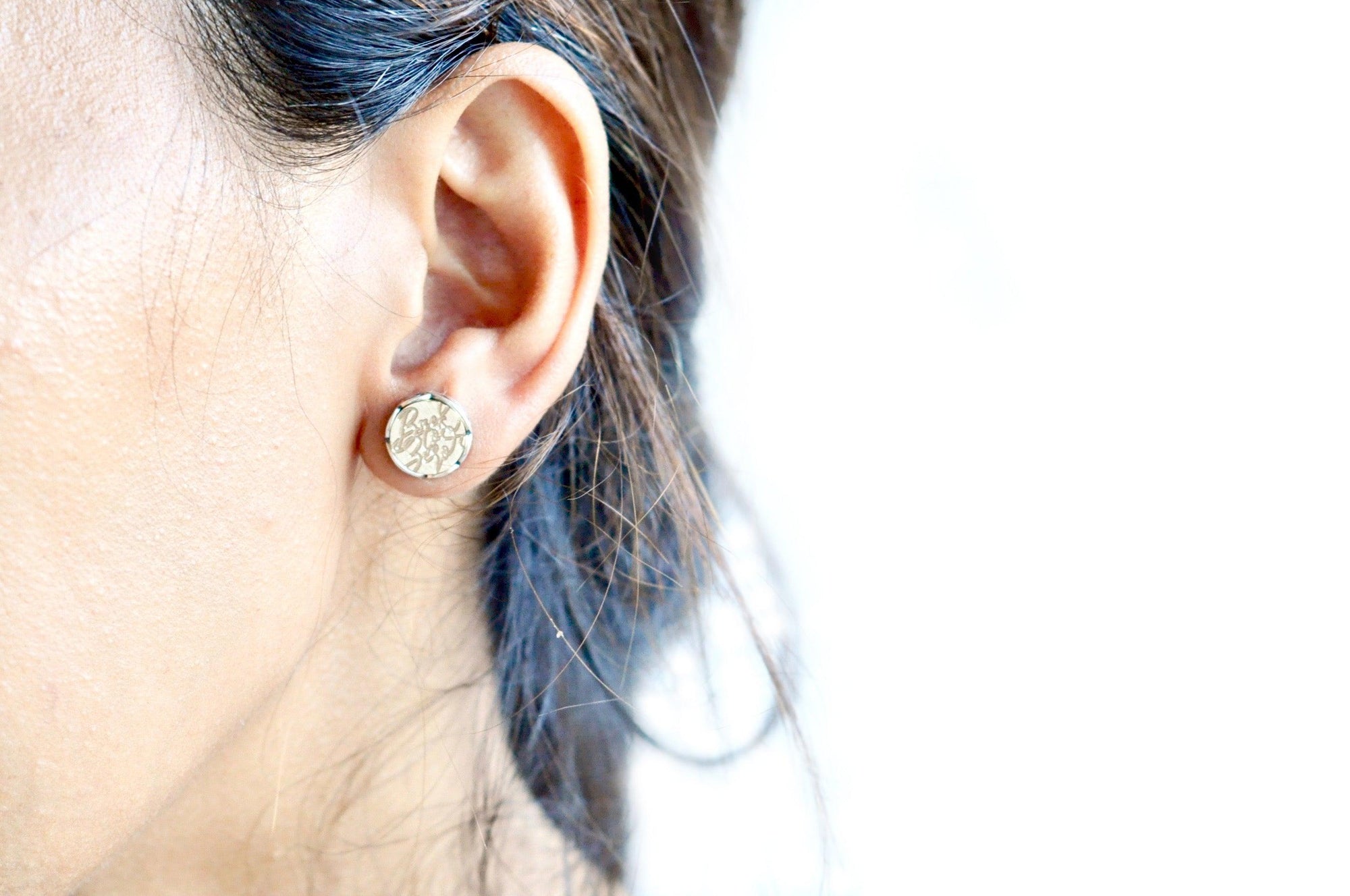 Hydrangea Scalloped Signet Earrings Designed by Petra - Backtozero B20 - brass, collaboration, earrings, floral, Flower, petra, scalloped earrings, scallopedearrings, signet, silver, stud, stud earrings