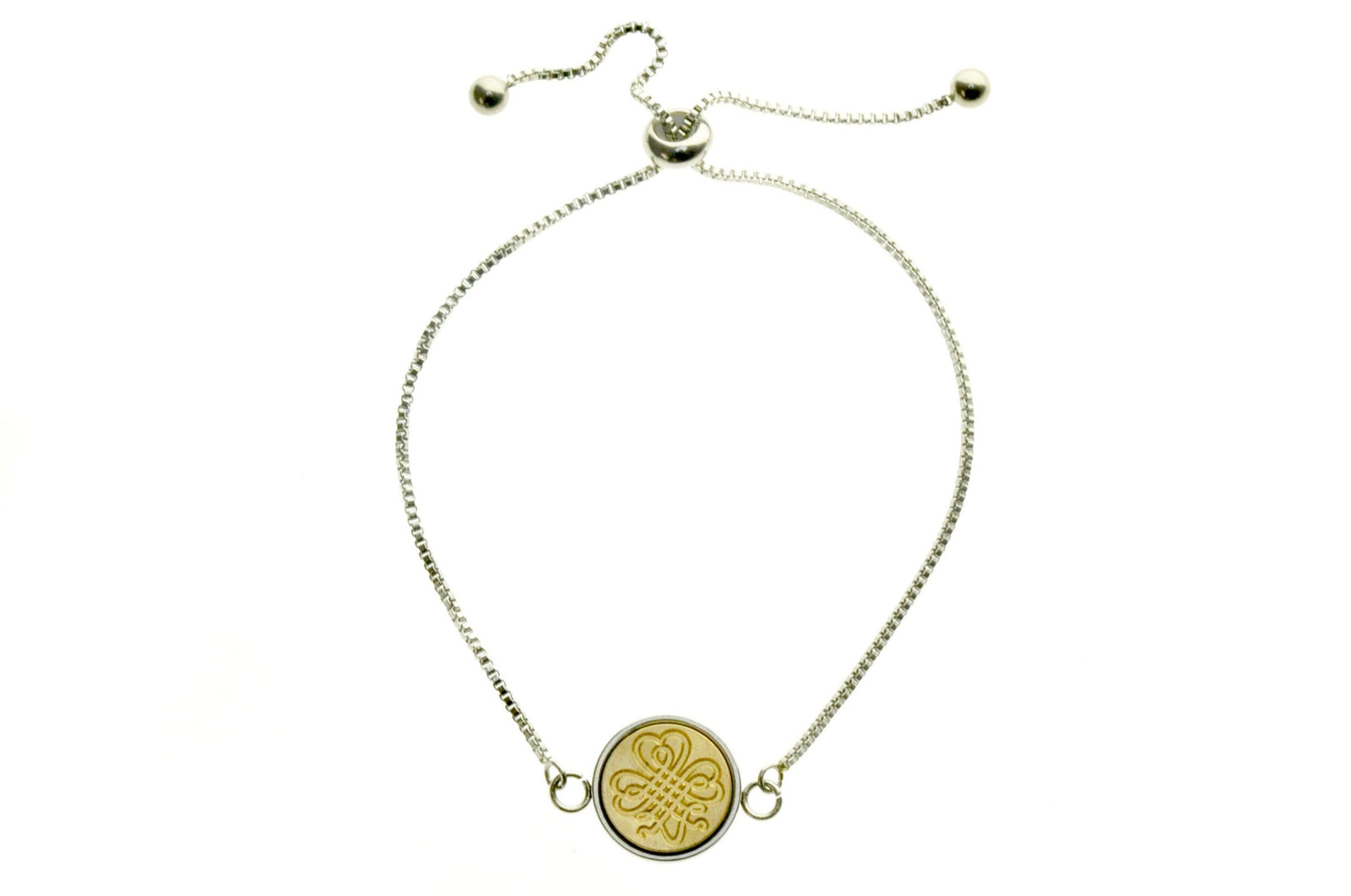 Shamrock Signet Bracelet - Backtozero B20 - 10mm, 12mm, adjustable, Botanical, bracelet, brass, clover, Leaf, luck, lucky, minimal, shamrock, signet, signet bracelet, stainless steel