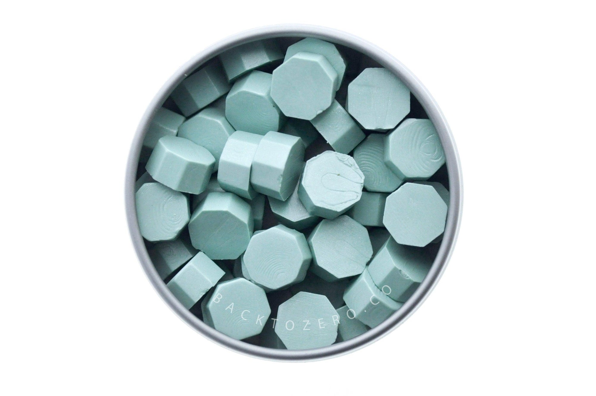 Seafoam Octagon Sealing Wax Beads - Backtozero B20 - blue, octagon bead, pastel, pastel blue, sealing wax, tin, Wax Beads