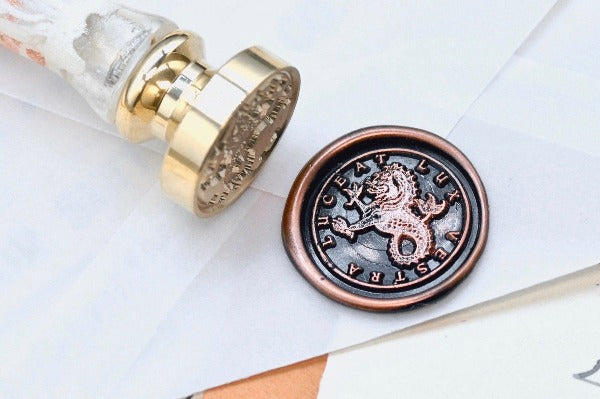 Sea Lion Latin Motto Wax Seal Stamp | S - Backtozero B20 - antique, Heraldic, latin, latin motto, Message, Mythical Creatures, potential, Retro, shine, Signature, signaturehandle