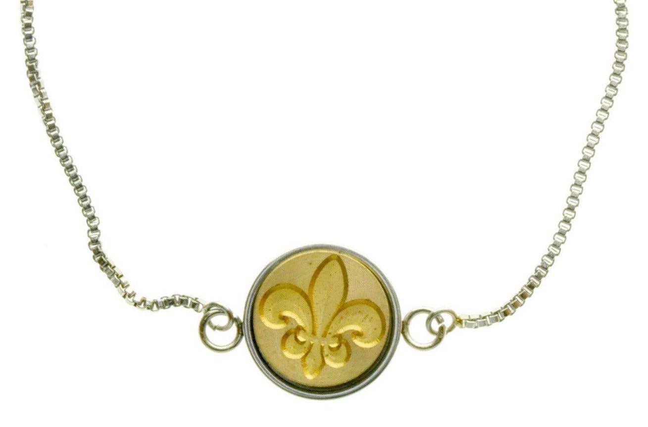 Fleur De Lis Signet Bracelet - Backtozero B20 - 10mm, 12mm, adjustable, bracelet, brass, fleur, Fleur de Lis, minimal, signet, signet bracelet, stainless steel