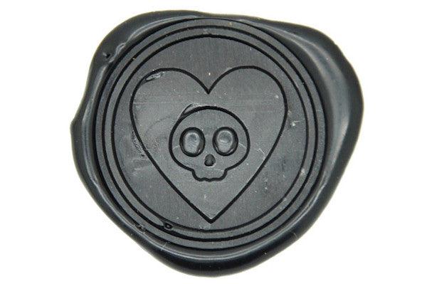 Skull in Heart Wax Seal Stamp - Backtozero B20 - Black, Bone, genericlonghandle, halloween, Heart, Holidays, Skull