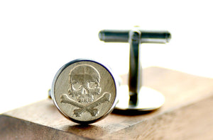 Skull Bone Signet Cufflinks - Backtozero B20 - 14mm, brass, cufflinks, him, signet, stainless steel