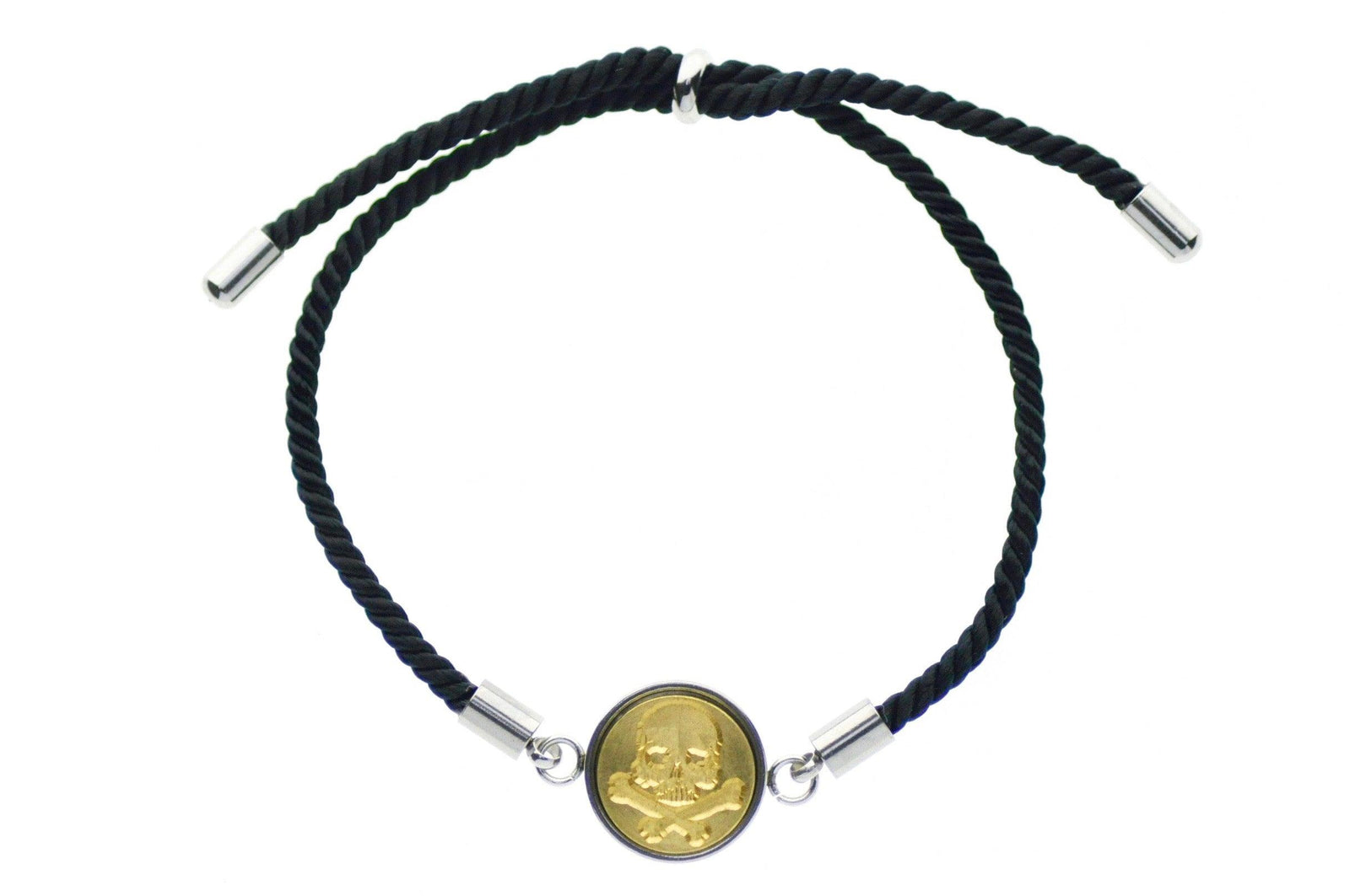 Skull Bone Signet Bracelet - Backtozero B20 - 10mm, 12mm, adjustable, bone, bracelet, brass, cord, cord bracelet, minimal, pirate, signet, signet bracelet, skeleton, skull, stainless steel, twist cord