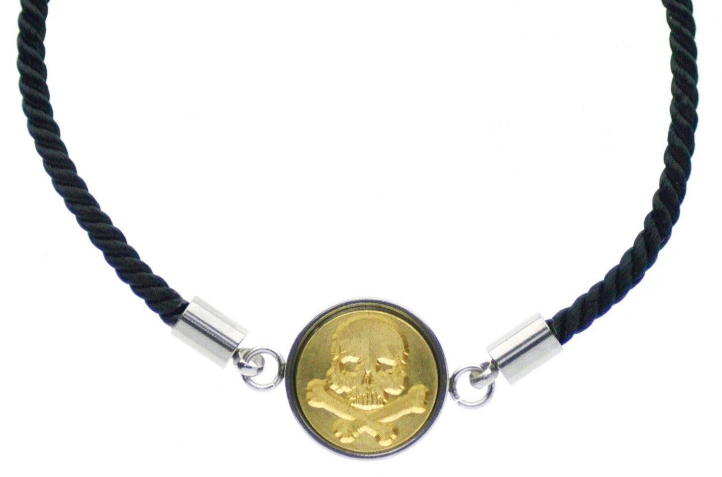 Skull Bone Signet Bracelet - Backtozero B20 - 10mm, 12mm, adjustable, bone, bracelet, brass, cord, cord bracelet, minimal, pirate, signet, signet bracelet, skeleton, skull, stainless steel, twist cord