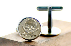 Skull Sword Signet Cufflinks - Backtozero B20 - 14mm, brass, cufflinks, him, signet, stainless steel