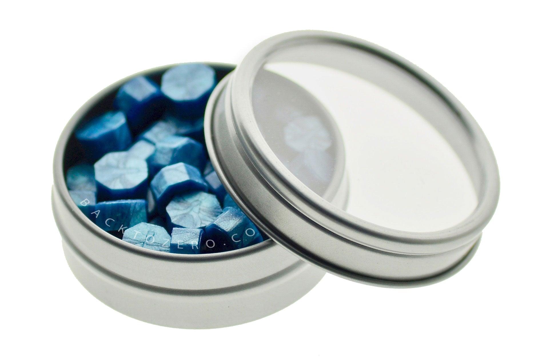 Sky Blue Octagon Sealing Wax Beads - Backtozero B20 - blue, light blue, metallic, octagon bead, sealing wax, sky blue, tin, Wax Beads