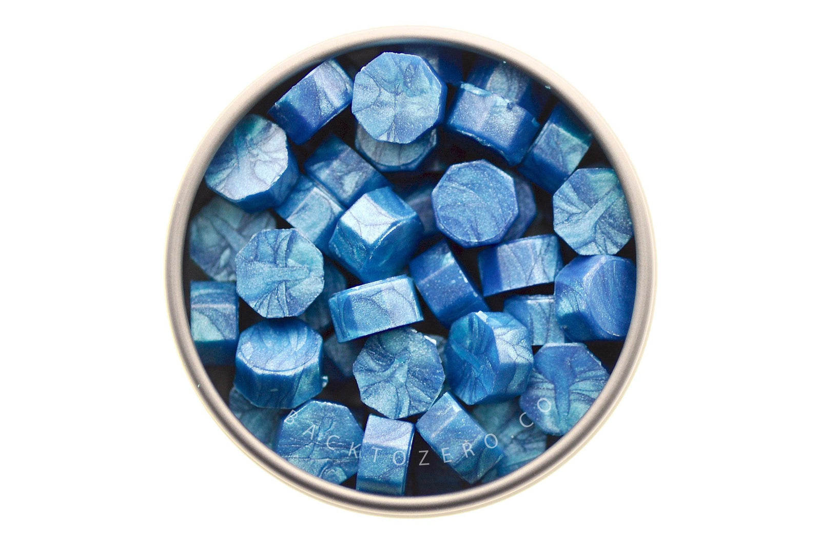 Sky Blue Octagon Sealing Wax Beads - Backtozero B20 - blue, light blue, metallic, octagon bead, sealing wax, sky blue, tin, Wax Beads