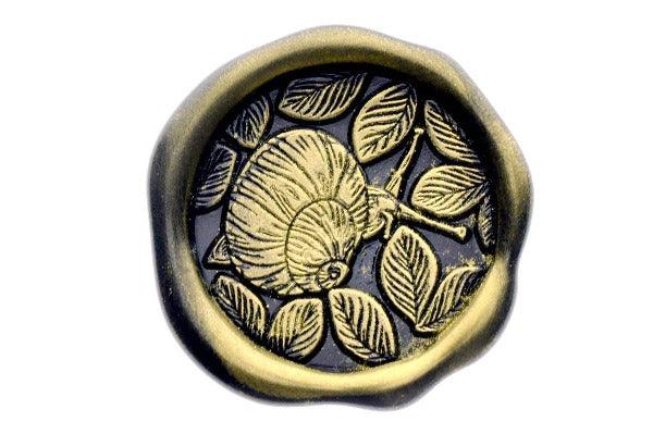 Snail & Leaves Wax Seal Stamp - Backtozero B20 - black, botanic, Botanical, gold metallic powder, insect, leaf, leaves, metallic powder, newarrivals, Signature, signaturehandle, snail, spring