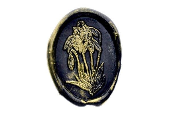 Snowdrop Flower Wax Seal Stamp - Backtozero B20 - black, botanic, Botanical, bunny, gold, gold dust, gold powder, hare, Nature, newarrivals, oval, rabbit, Signature, signaturehandle, snowdrop, spring