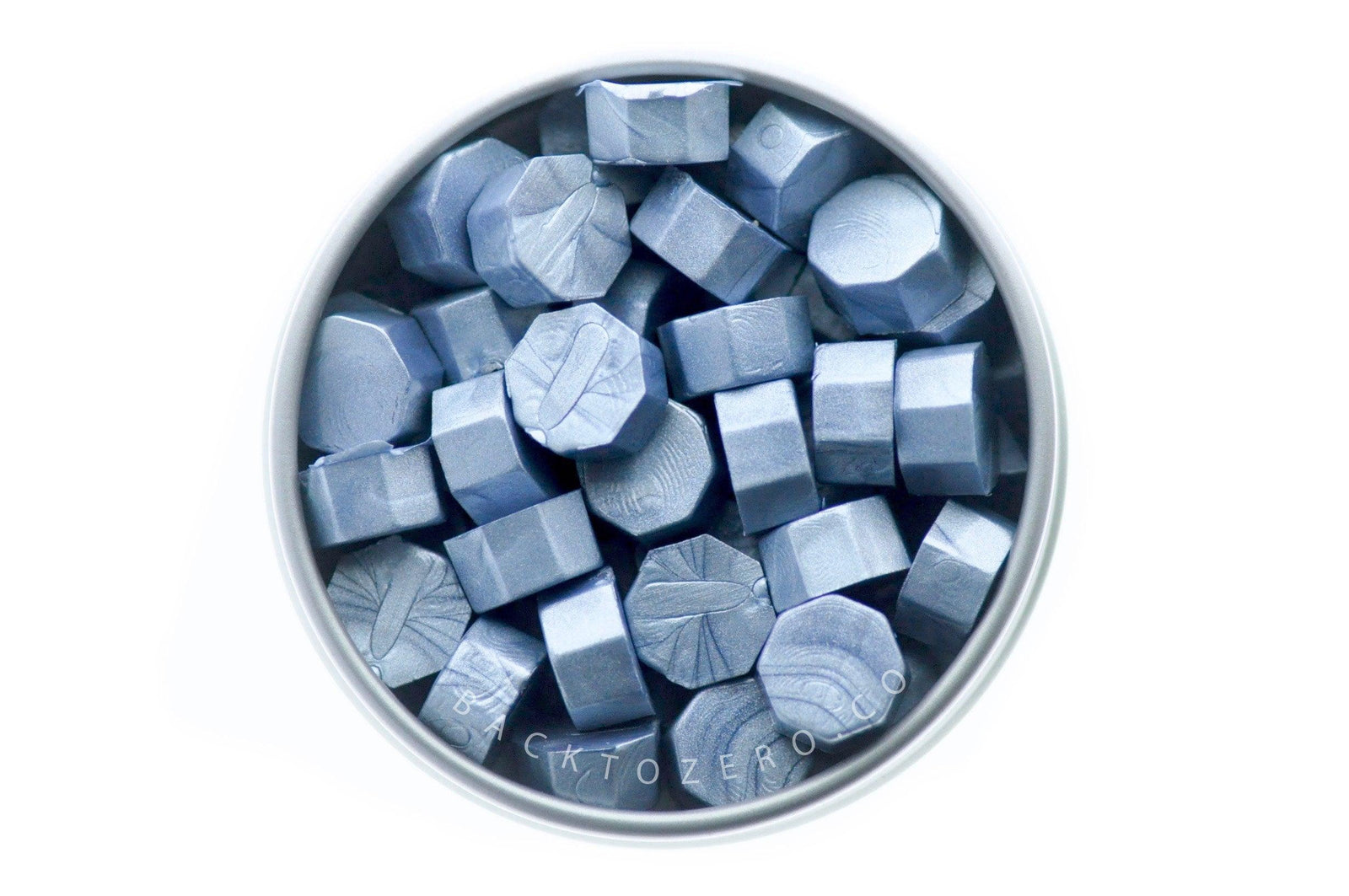 Steel Blue Octagon Sealing Wax Beads - Backtozero B20 - blue, gray blue, grey blue, Metallic, octagon bead, sealing wax, tin, Wax Beads