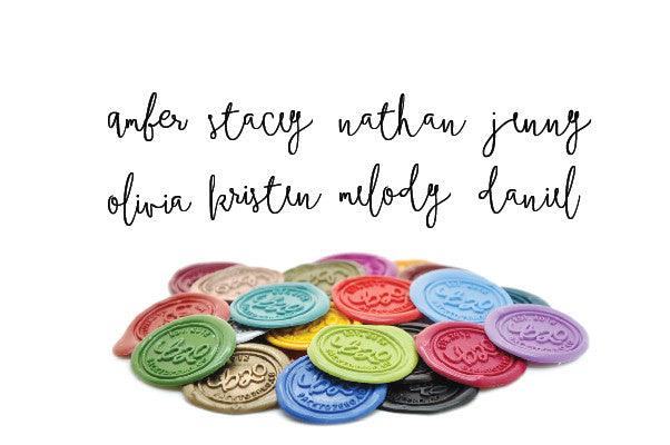 Personalized Calligraphy Wreath Wax Seal Stamp - Backtozero B20 - 9wordsLONGhandle, Calligraphy, Champagne Gold, custom name, Personalized, wreath