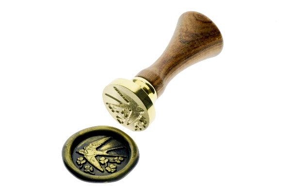 Swallow & Clover Wax Seal Stamp - Backtozero B20 - bird, black, botanic, Botanical, clover, gold metallic powder, leaf, luck, lucky, metallic powder, newarrivals, shamrock, Signature, signaturehandle, spring, swallow