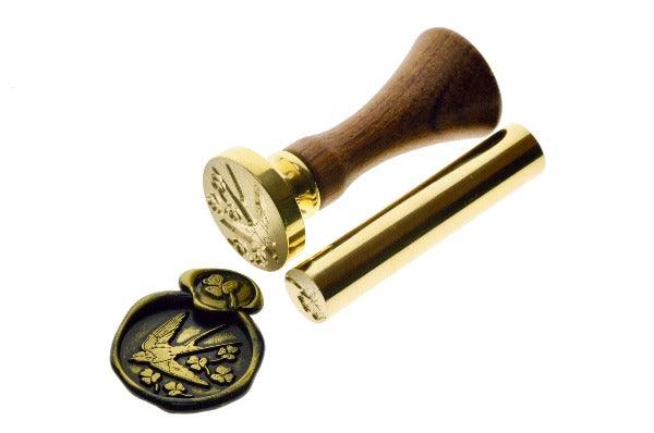 Swallow & Clover Wax Seal Stamp Set - Backtozero B20 - Bird, black, botanic, Botanical, Clover, gold metallic powder, gold powder, luck, mini, newarrivals, set, Shamrock, Signature, signaturehandle, spring, swallow