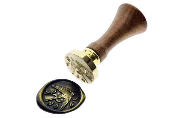 Swallow & Leaves Wax Seal Stamp - Backtozero B20 - bird, black, botanic, Botanical, gold metallic powder, Leaf, Leafs, leaves, metallic powder, newarrivals, Signature, signaturehandle, spring, swallow