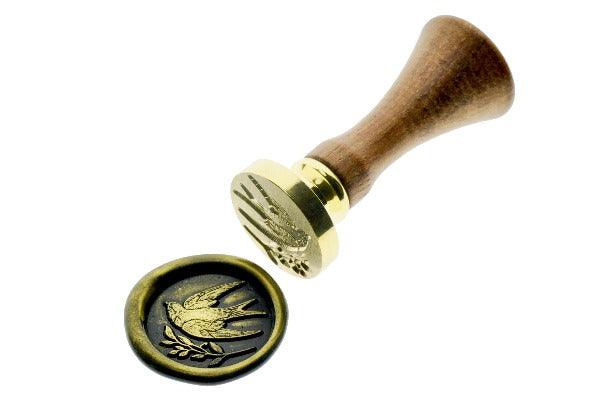Swallow & Twig Wax Seal Stamp - Backtozero B20 - bird, black, botanic, Botanical, gold metallic powder, leaf, metallic powder, newarrivals, Signature, signaturehandle, spring, swallow