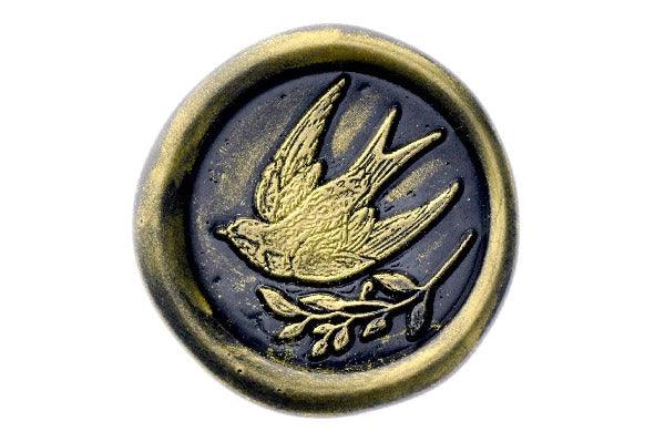 Swallow & Twig Wax Seal Stamp - Backtozero B20 - bird, black, botanic, Botanical, gold metallic powder, leaf, metallic powder, newarrivals, Signature, signaturehandle, spring, swallow