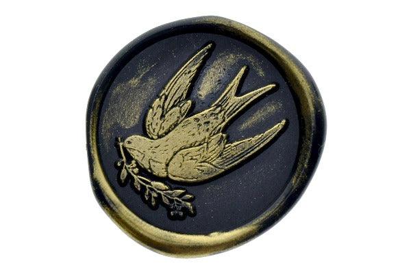 Swallow with Twig Wax Seal Stamp - Backtozero B20 - Bird, black, botanic, Botanical, gold metallic powder, Leaf, Leafs, Leaves, metallic powder, newarrivals, Signature, signaturehandle, spring, swallow