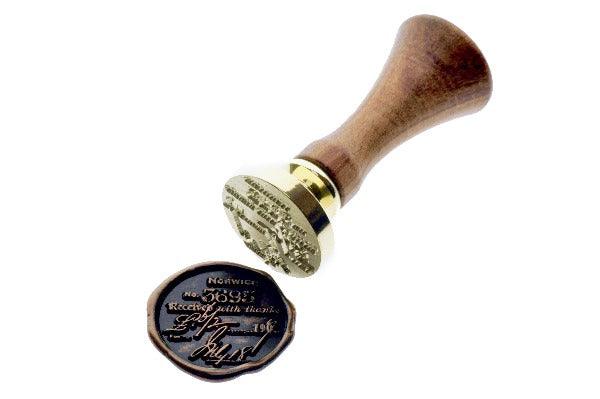 Retro Receipt Texture Wax Seal Stamp | 1-2 - Backtozero B20 - 3695, background, black, copper dust, copper powder, hand writing, handwriting, motto, norwich, receipt, retro, Signature, signaturehandle, texture, ticket, Words, writing