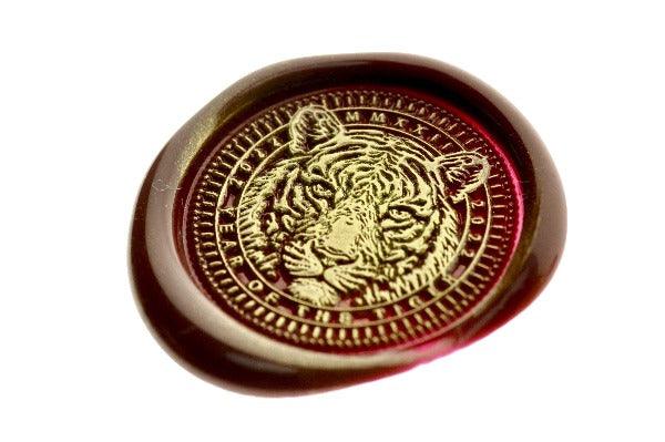 Year Of Tiger Wax Seal Stamp | Available in 5 Sizes - Backtozero B20 - Animal, Animal Lover, cny, Deep Red, gold powder, new year, Signature, signaturehandle, tiger, year of tiger