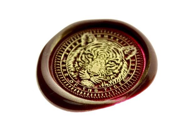 Year Of Tiger Wax Seal Stamp | Available in 5 Sizes - Backtozero B20 - Animal, Animal Lover, cny, Deep Red, gold powder, new year, Signature, signaturehandle, tiger, year of tiger