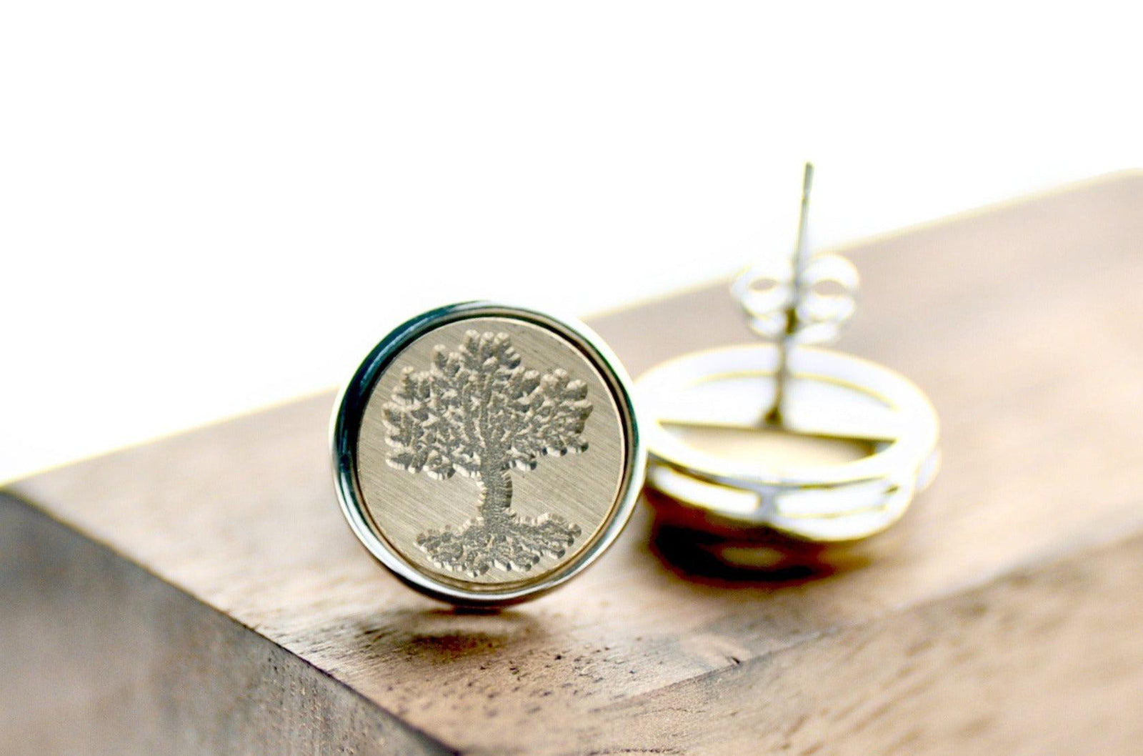 Tree of Life Minimal Signet Earrings - Backtozero B20 - botanic, Botanical, brass, earrings, minimal, minimalearrings, Plant, plants, signet, silver, stud, stud earrings