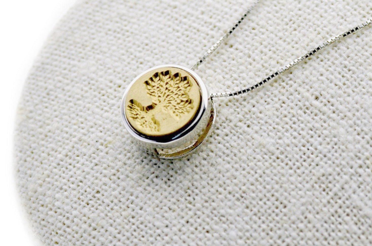 Tree of Life Floating Signet Necklace - Backtozero B20 - 12mm, 12mm necklace, bead, brass, charm, floating, minimal, minimalnecklace, necklace, signet, signet necklace, silver