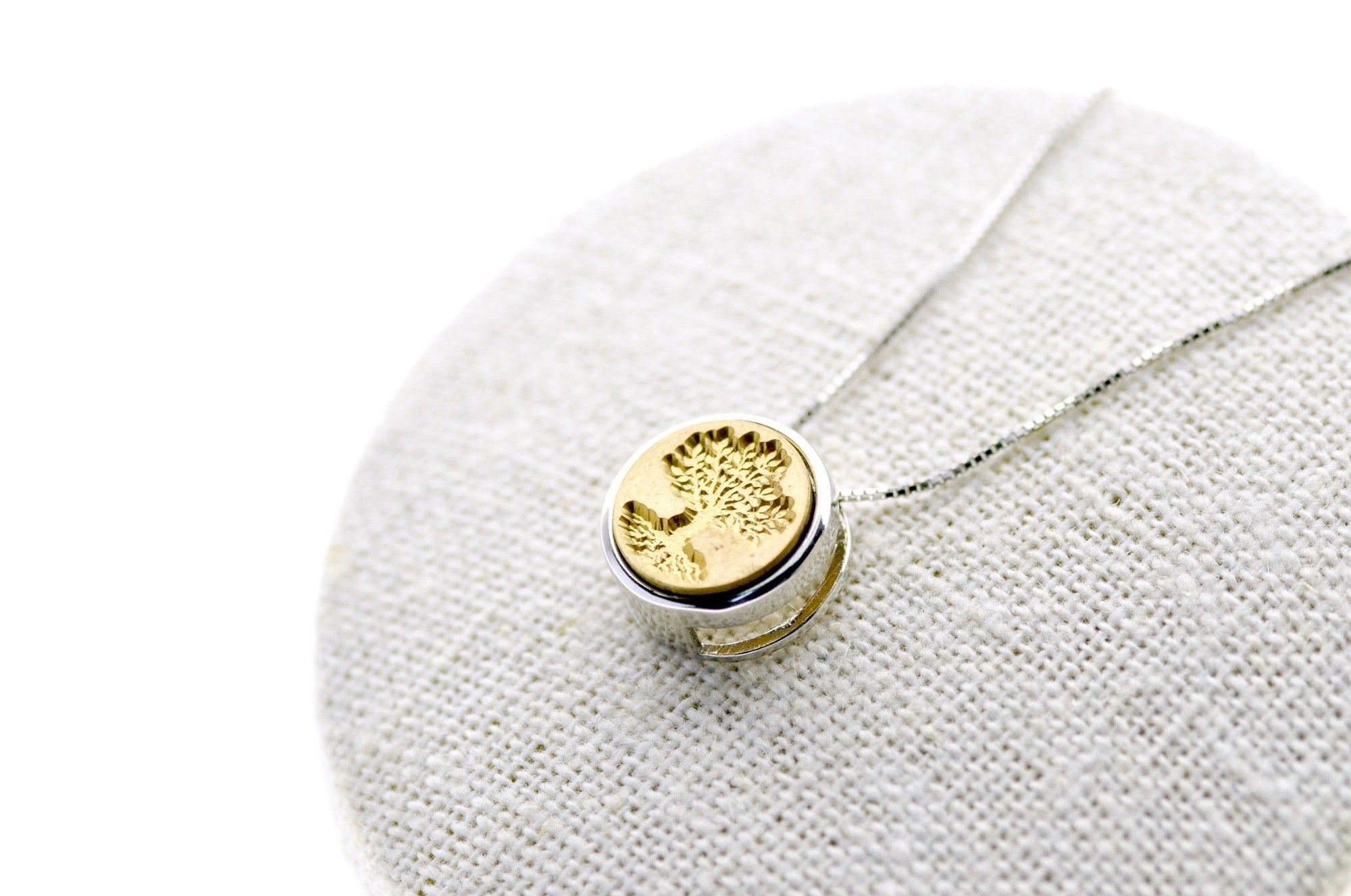 Tree of Life Floating Signet Necklace - Backtozero B20 - 12mm, 12mm necklace, bead, brass, charm, floating, minimal, minimalnecklace, necklace, signet, signet necklace, silver